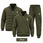 Men's 3-Piece Casual Set – Lightweight Quilted Jacket, Half-Zip Sweatshirt & Cargo Joggers