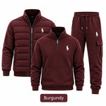 Men's 3-Piece Casual Set – Lightweight Quilted Jacket, Half-Zip Sweatshirt & Cargo Joggers