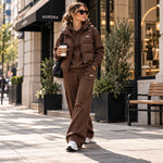 Women's 3-Piece Puffer Vest Tracksuit Set – Hoodie & Wide-Leg Joggers