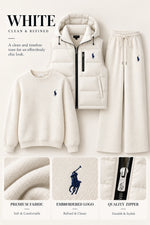 Women's 3-Piece Cashmere Knit Sweater Set – Hooded Puffer Vest & Wide-Leg Pants