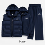 Women's 3-Piece Puffer Vest Tracksuit Set – Hoodie & Wide-Leg Joggers
