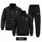 Men's 3-Piece Casual Set – Lightweight Quilted Jacket, Half-Zip Sweatshirt & Cargo Joggers