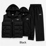Women's 3-Piece Puffer Vest Tracksuit Set – Hoodie & Wide-Leg Joggers